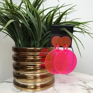 ‼️ Neon Hot Pink Acrylic Circle Drop Earrings